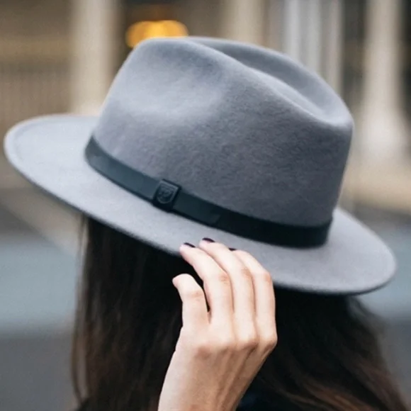 Brixton 100% Wool Felt Messer Fedora Hat Gray Unisex Small 7/56cm NEW!